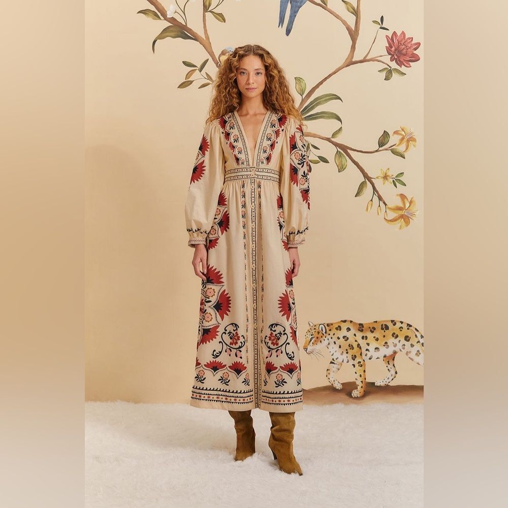 Farm Rio Cream Cashew Mandala Maxi Dress New - Picture 7 of 7